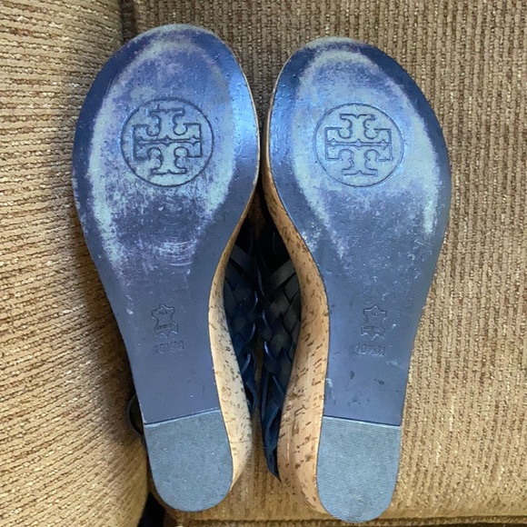 Tory Burch navy leather Killian woven wedge sandals size 10.5 - Picture 5 of 9